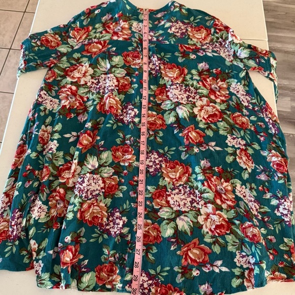 Umgee Floral Boho Dress Keyhole Dark Jade Peasant Tunic Hippie Women’s Size S - Picture 12 of 15